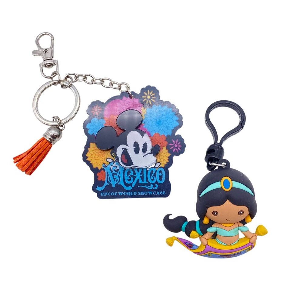 Disney Key Chain bag charm lot Figural Rubber Jasmine Mickey Mexico acrylic char